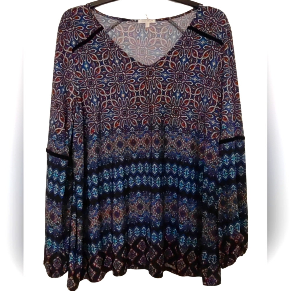 Ava James Multicolor Patterned Women's Top Tunic 2x NWT